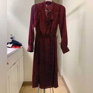 Lulus | Maroon Dress with White Dots and Neck Tie | Size: M